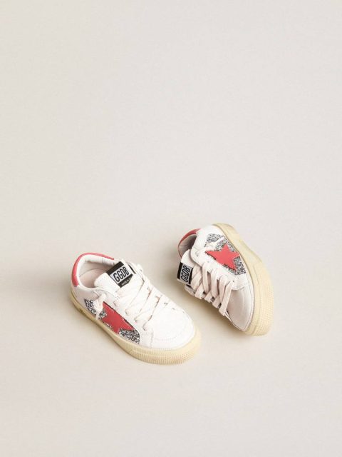 Golden Goose White Little Girls (1-3 Years) Kids Junior May With Red Leather Star And Heel Tab - Image 2