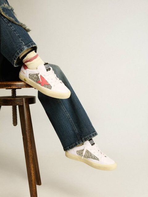 Golden Goose White Little Girls (1-3 Years) Kids Junior May With Red Leather Star And Heel Tab - Image 3