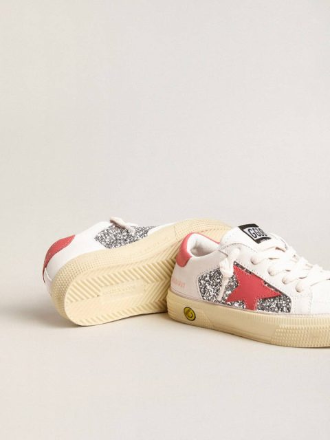 Golden Goose White Little Girls (1-3 Years) Kids Junior May With Red Leather Star And Heel Tab - Image 4