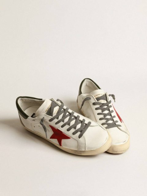 Golden Goose White Men Super-Star Men's Super-Star With Red Suede Star And Green Leather Heel Tab - Image 2