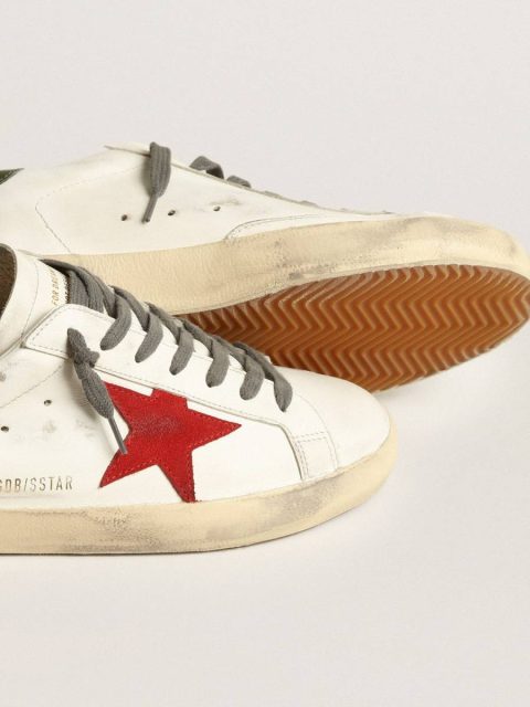 Golden Goose White Men Super-Star Men's Super-Star With Red Suede Star And Green Leather Heel Tab - Image 4