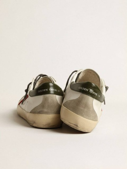 Golden Goose White Men Super-Star Men's Super-Star With Red Suede Star And Green Leather Heel Tab - Image 5