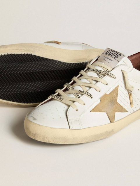 Golden Goose White Super-Star Men Men's Super-Star With Sand Suede Star And Red Croc-Print Leather Heel Tab - Image 3