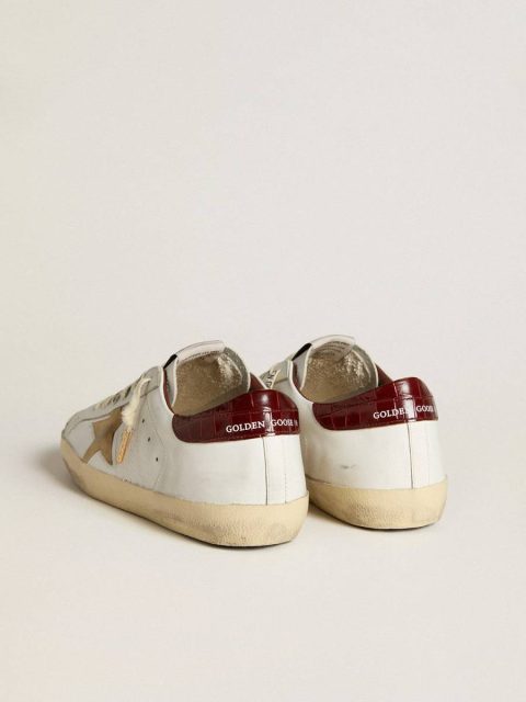 Golden Goose White Super-Star Men Men's Super-Star With Sand Suede Star And Red Croc-Print Leather Heel Tab - Image 4