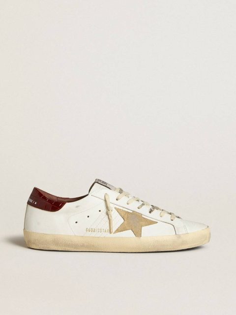 Golden Goose White Super-Star Men Men's Super-Star With Sand Suede Star And Red Croc-Print Leather Heel Tab