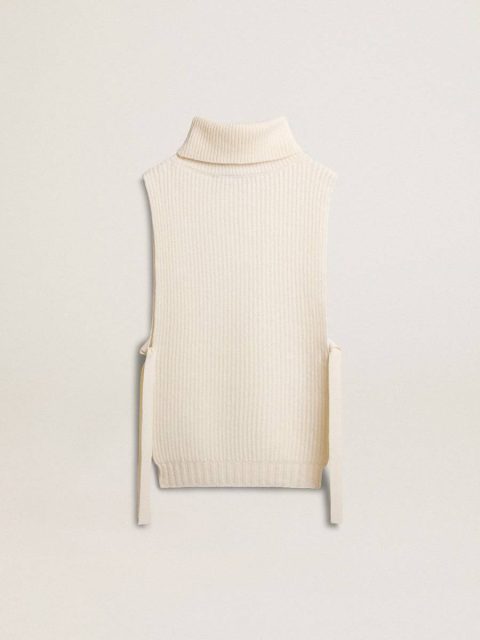 Golden Goose White Unisex White High-Neck Sleeveless Sweater In Ribbed Wool Women Knitwear - Image 2
