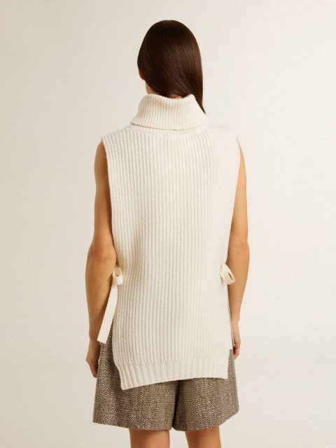 Golden Goose White Unisex White High-Neck Sleeveless Sweater In Ribbed Wool Women Knitwear - Image 4
