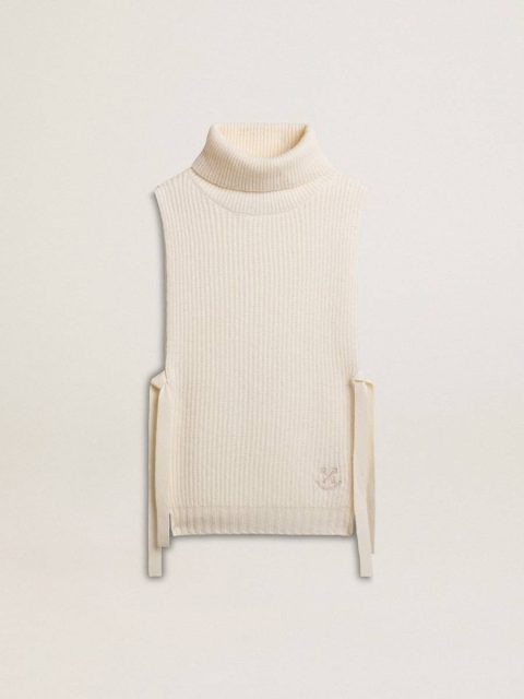 Golden Goose White Unisex White High-Neck Sleeveless Sweater In Ribbed Wool Women Knitwear