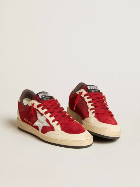 Golden Goose Women Ball Star In Burgundy Suede With Silver Leather Star And Heel Tab Ball Star - Image 2