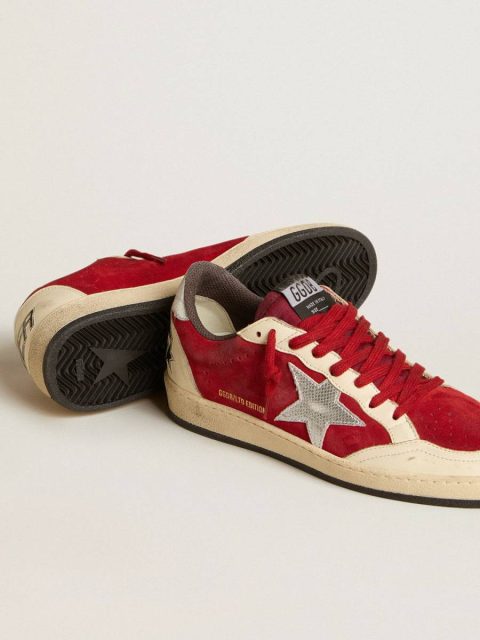 Golden Goose Women Ball Star In Burgundy Suede With Silver Leather Star And Heel Tab Ball Star - Image 3
