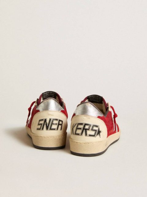 Golden Goose Women Ball Star In Burgundy Suede With Silver Leather Star And Heel Tab Ball Star - Image 4