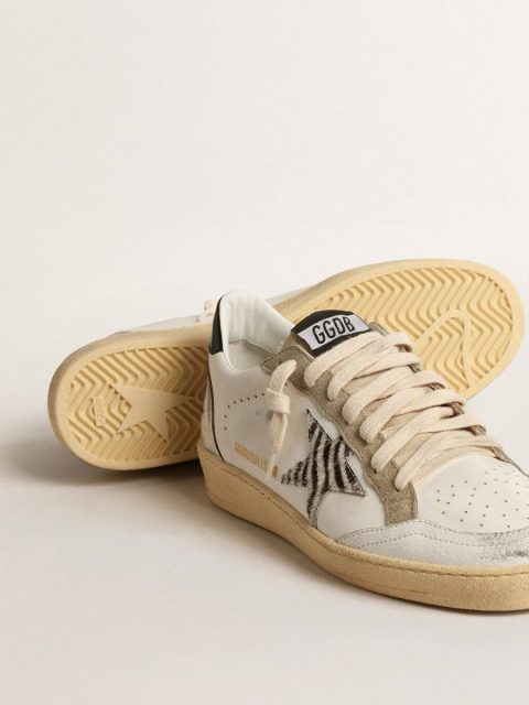 Golden Goose Women Ball Star White Ball Star Ltd With Zebra-Print Star And Metallic Leather Insert - Image 3