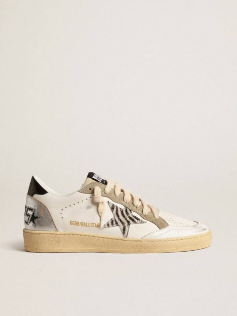 Golden Goose Women Ball Star White Ball Star Ltd With Zebra-Print Star And Metallic Leather Insert