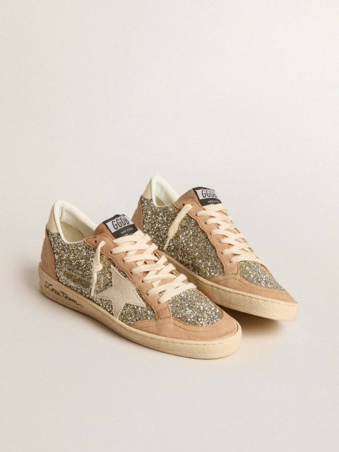 Golden Goose Women Ball Star Women's Ball Star In Platinum Glitter With Cream Leather Star And Nubuck Toe - Image 2