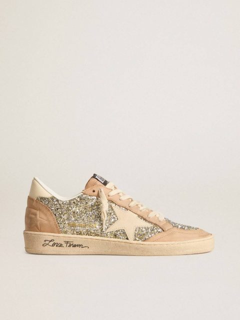 Golden Goose Women Ball Star Women's Ball Star In Platinum Glitter With Cream Leather Star And Nubuck Toe