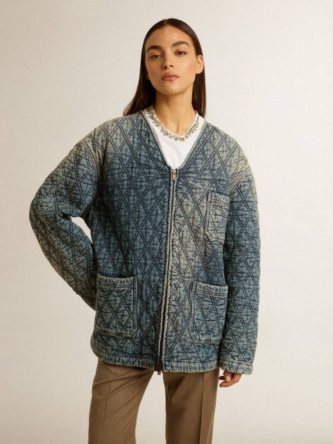 Golden Goose Women Coats & Jackets Women's Blue Quilted Jacket In Cotton Denim With Distressed Finish Stonewashed Blue - Image 2