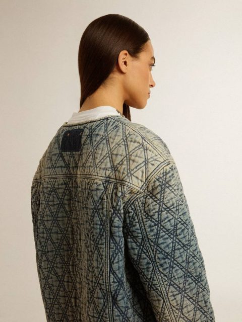 Golden Goose Women Coats & Jackets Women's Blue Quilted Jacket In Cotton Denim With Distressed Finish Stonewashed Blue - Image 4