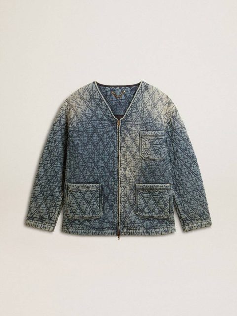 Golden Goose Women Coats & Jackets Women's Blue Quilted Jacket In Cotton Denim With Distressed Finish Stonewashed Blue