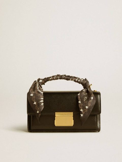 Golden Goose Women Crossbody Bags Black Small Venezia Bag In Black Boarded Leather With Silk Scarf
