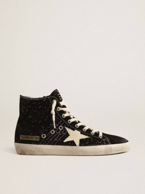 Golden Goose Women Francy Penstar Ltd In Glitter With Ivory Star And Black Heel Tab Francy