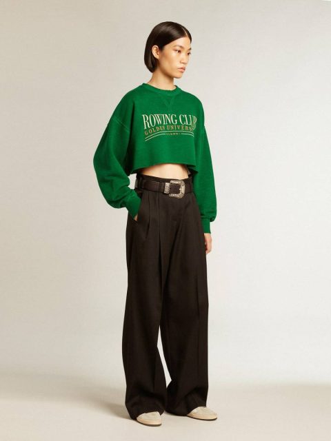 Golden Goose Women Green Cropped Round-Neck Cotton Sweatshirt Sweatshirts Green - Image 3