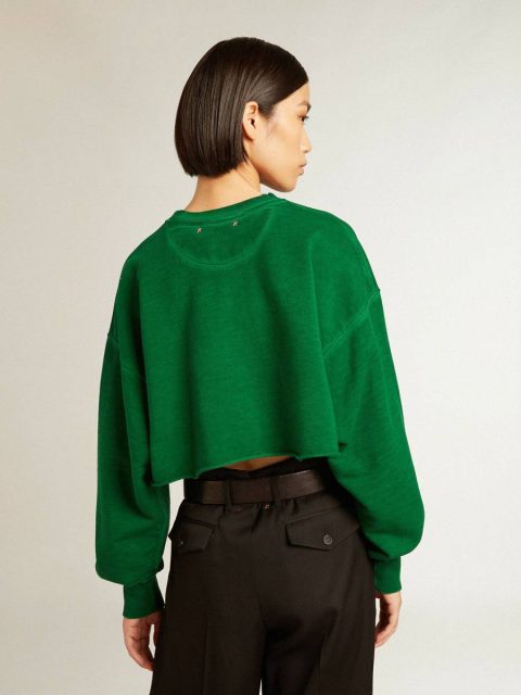 Golden Goose Women Green Cropped Round-Neck Cotton Sweatshirt Sweatshirts Green - Image 4