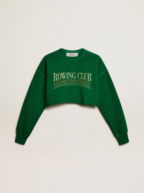 Golden Goose Women Green Cropped Round-Neck Cotton Sweatshirt Sweatshirts Green