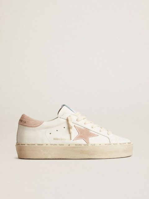 Golden Goose Women Hi Star White Women's Hi Star Ltd With Old Rose Suede Star And Heel Tab With Pearls