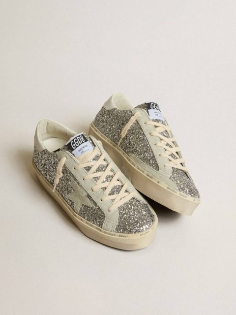 Golden Goose Women Hi Star Women's Hi Star In Silver Glitter With Suede Star And White Heel Tab - Image 2