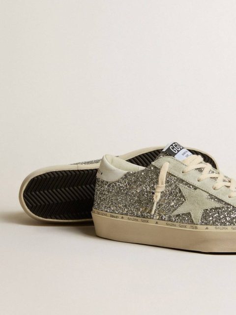 Golden Goose Women Hi Star Women's Hi Star In Silver Glitter With Suede Star And White Heel Tab - Image 3