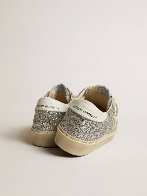 Golden Goose Women Hi Star Women's Hi Star In Silver Glitter With Suede Star And White Heel Tab - Image 4