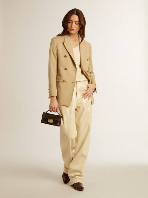 Golden Goose Women Jeans & Pants Ecru Pants With Transparent All-Over Sequins Ecru - Image 3
