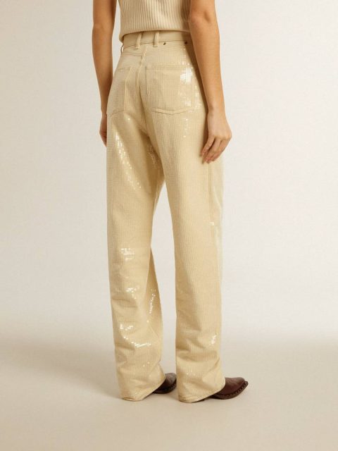 Golden Goose Women Jeans & Pants Ecru Pants With Transparent All-Over Sequins Ecru - Image 4