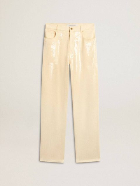 Golden Goose Women Jeans & Pants Ecru Pants With Transparent All-Over Sequins Ecru