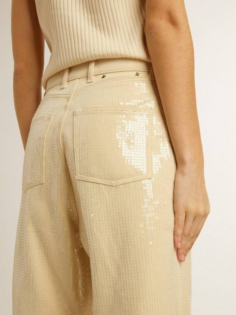 Golden Goose Women Jeans & Pants Ecru Pants With Transparent All-Over Sequins Ecru - Image 5