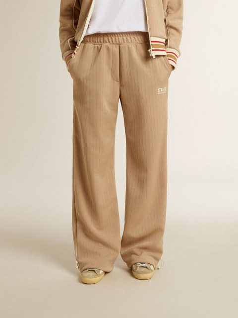 Golden Goose Women Light Beige Jeans & Pants Women’s Light Beige Joggers With White Logo - Image 2