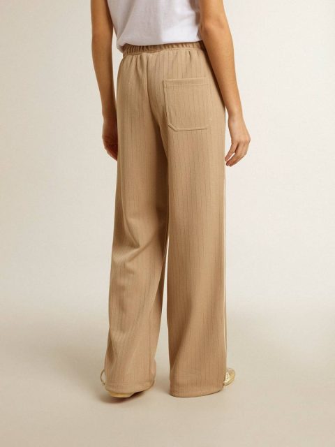 Golden Goose Women Light Beige Jeans & Pants Women’s Light Beige Joggers With White Logo - Image 4