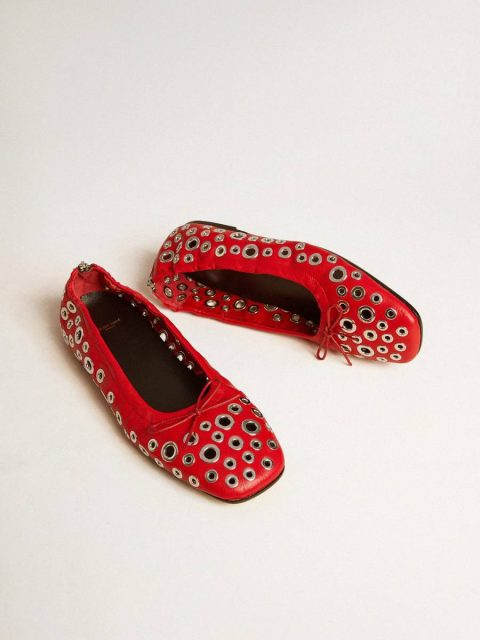 Golden Goose Women Loafers & Ballerinas Amy Ballet Flats In Red Nappa Leather With Silver Colored Studs - Image 2