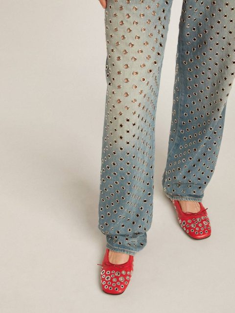 Golden Goose Women Loafers & Ballerinas Amy Ballet Flats In Red Nappa Leather With Silver Colored Studs - Image 3