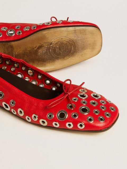 Golden Goose Women Loafers & Ballerinas Amy Ballet Flats In Red Nappa Leather With Silver Colored Studs - Image 4