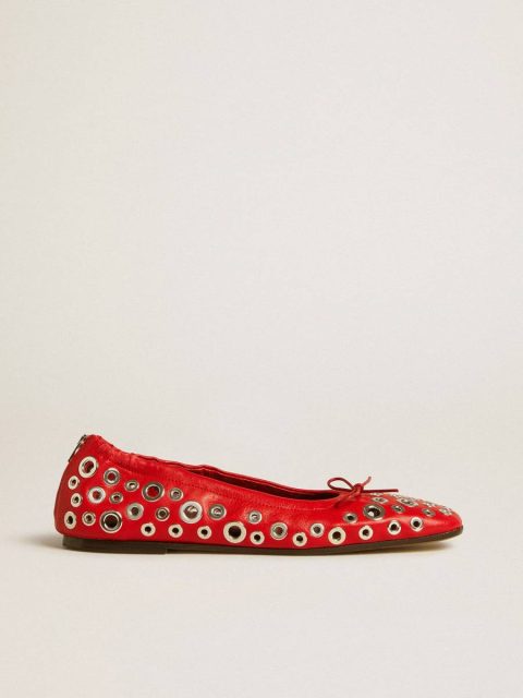 Golden Goose Women Loafers & Ballerinas Amy Ballet Flats In Red Nappa Leather With Silver Colored Studs