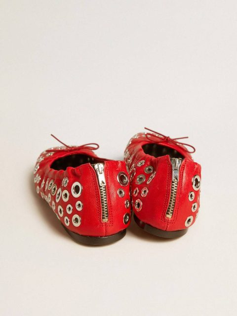 Golden Goose Women Loafers & Ballerinas Amy Ballet Flats In Red Nappa Leather With Silver Colored Studs - Image 5