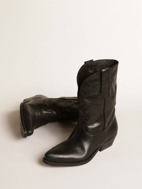Golden Goose Women Low Wish Star Boots In Black Leather With Black Star Black Boots - Image 2