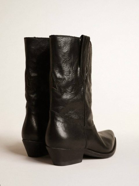 Golden Goose Women Low Wish Star Boots In Black Leather With Black Star Black Boots - Image 4