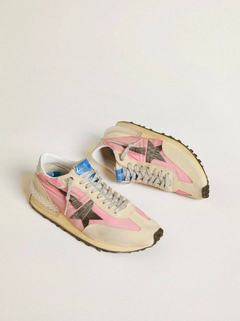 Golden Goose Women Marathon Women's Marathon In Pink Nylon And Beige Suede With Black Printed Star - Image 2