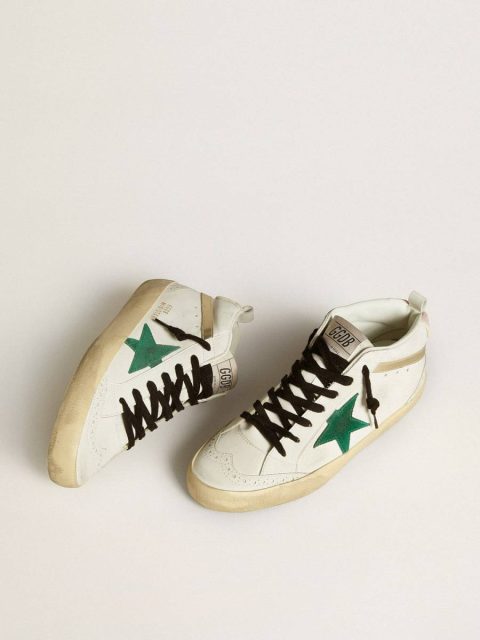 Golden Goose Women Mid Star Bio-Based Mid Star With Green Suede Star And Pink Suede Heel Tab - Image 2