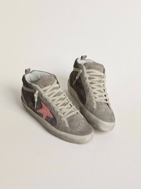 Golden Goose Women Mid Star Mid Star In Gray Suede With Pink Laminated Leather Star - Image 2