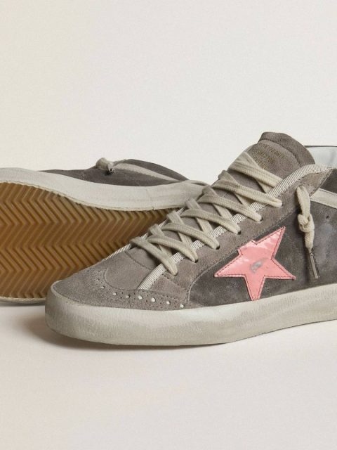 Golden Goose Women Mid Star Mid Star In Gray Suede With Pink Laminated Leather Star - Image 3
