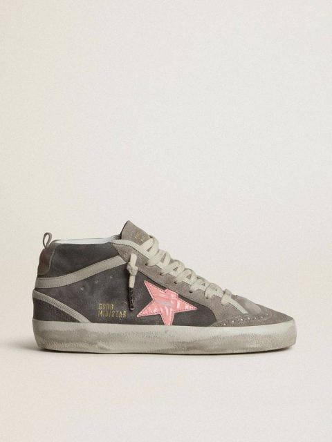 Golden Goose Women Mid Star Mid Star In Gray Suede With Pink Laminated Leather Star