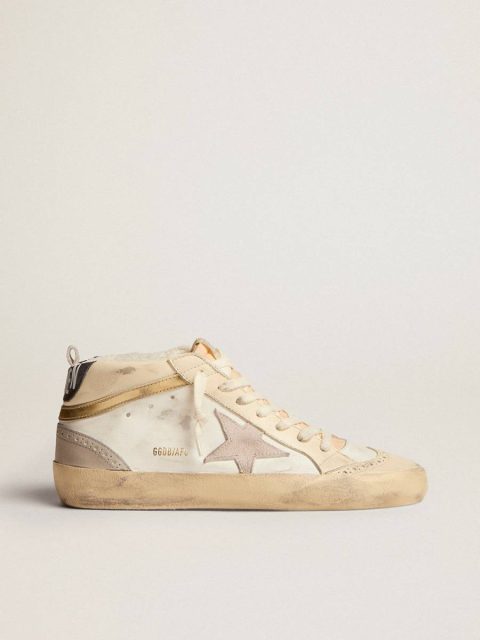 Golden Goose Women Mid Star Women's Mid Star With Star In Light Gray Suede And Gold Flash White And Ivory